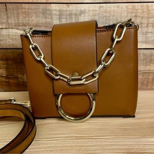 Aldo Light Brown Mini Bag with Gold Chain Link Strap and Shoulder Strap …